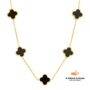 Colar de Trevo Preto Banhado em Ouro 18k