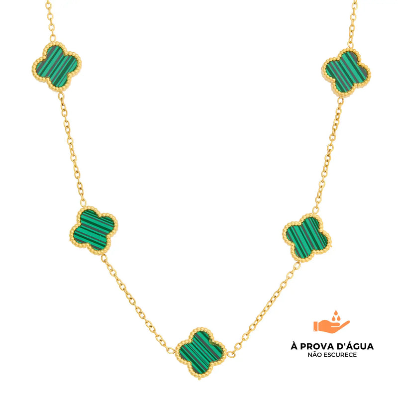 Colar de Trevo Verde Banhado em Ouro 18k