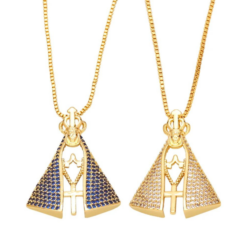 Colar Nossa Senhora Aparecida com Manto de Zircônia