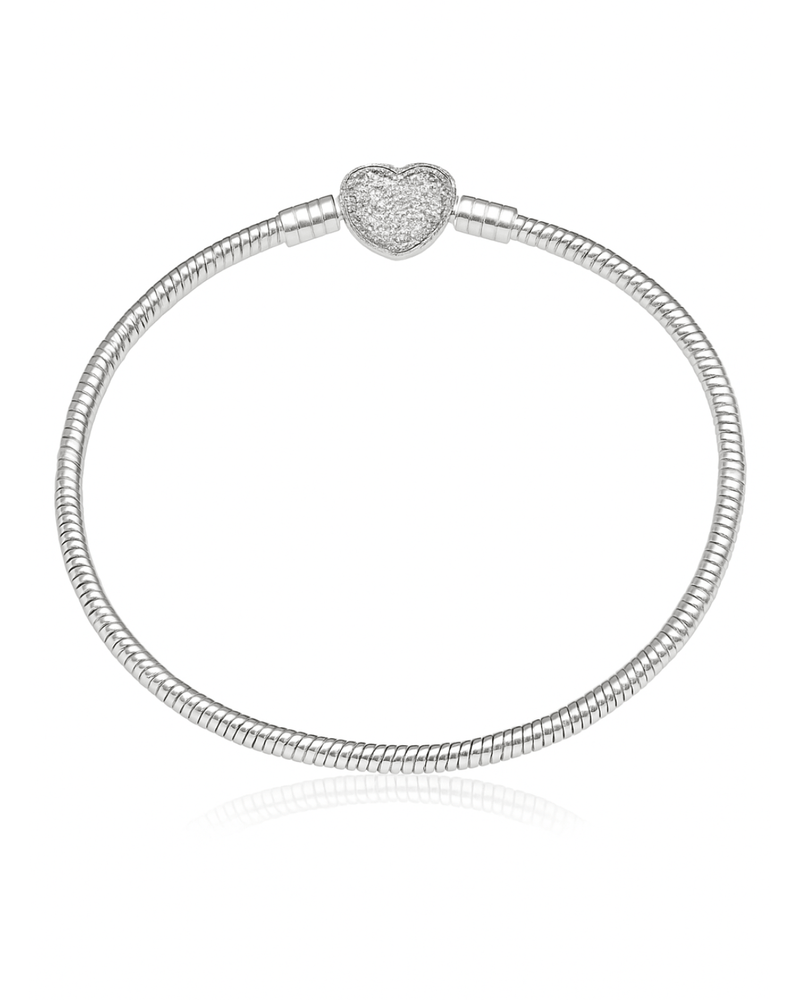 Pulseira Berloques Coração Cravejado De Prata 925 - Karina Pratas