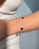Pulseira Três Trevos Preta em Prata 925 - Karina Pratas