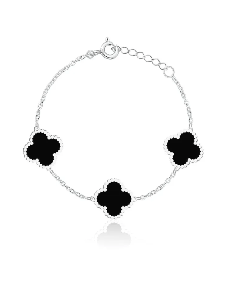 Pulseira Três Trevos Preta em Prata 925 - Karina Pratas